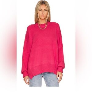 Free People Easy Street Tunic Oversized Drop Shoulder Knit Sweater Hot Pink  XS